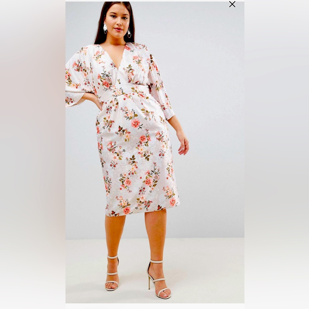 ASOS design kimono midi dress printed floral jacquard - Sz. 16